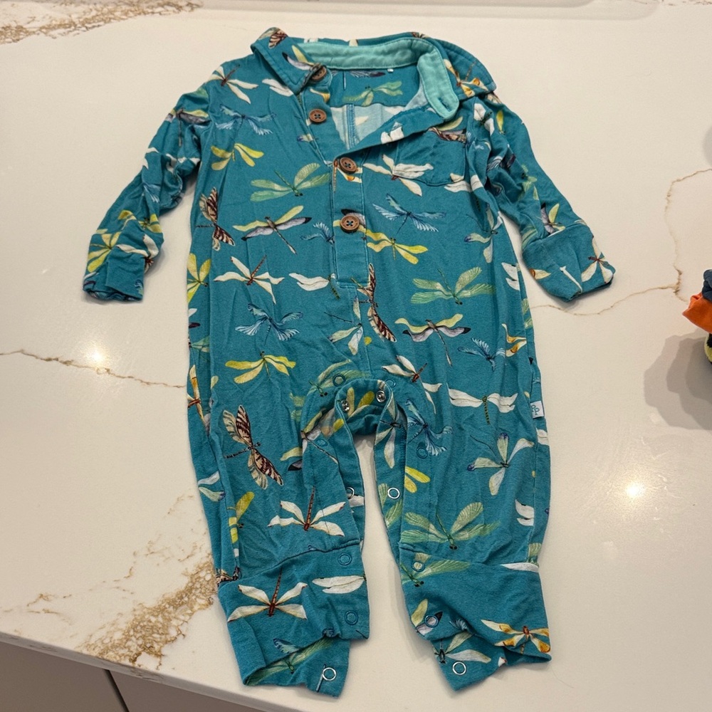 Posh Peanut Teal Dragonfly Print Footie